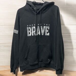 “Home Of The Brave” Right Arm Flag American Dream Front Pocket Drawstring Hoodie